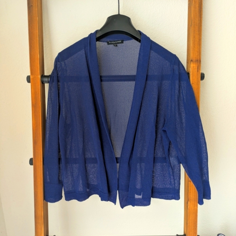 Eileen Fisher Women's Sheer Navy Open Cardigan - Size PL